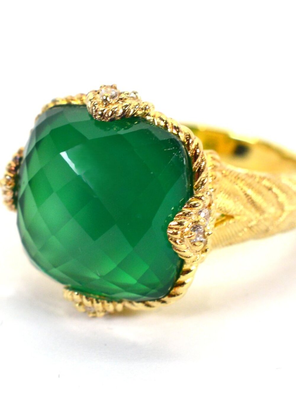 Judith Ripka Gold Plated Sterling Silver Green Goddess Cocktail Ring Sz 9